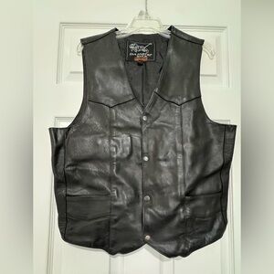 Daniel Smart Genuine Leather Biker Vest - Black